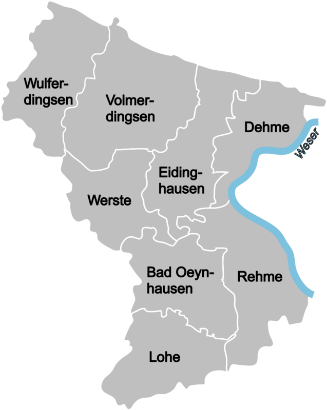 Karte von Bad Oeynhausen mit Stadtteilen