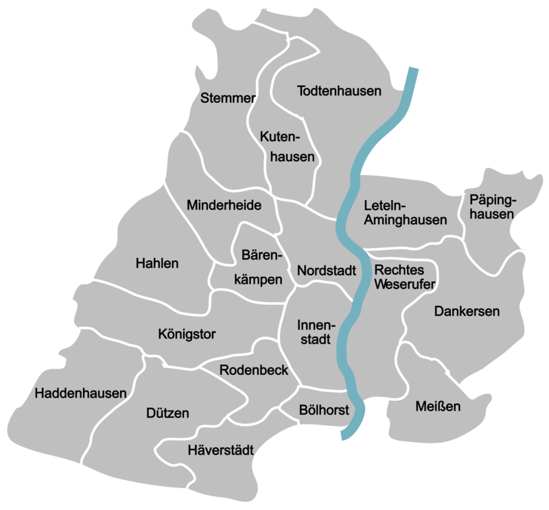 Karte von Minden mit Stadtteilen